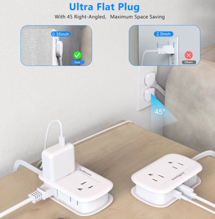 8-in-1 US Outlet Power Strip Cruise Ship Allowed, 3.6 Ft. Extension Cord