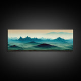 Emerald Green Rolling Hills and Mountains, Landscape Art, Ready To Hang Canvas Print, Framed Wall Art