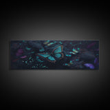 Blue Butterflies, Framed Canvas Print, Bioluminescent Glowing Butterfly Art, Framed Wall Art