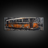 Old Abandoned Orange Streetcar Print, Graffiti Art, Urban Art Print, Street Art, Large Canvas Print, Panoramic, Wall Art, Canvas Print