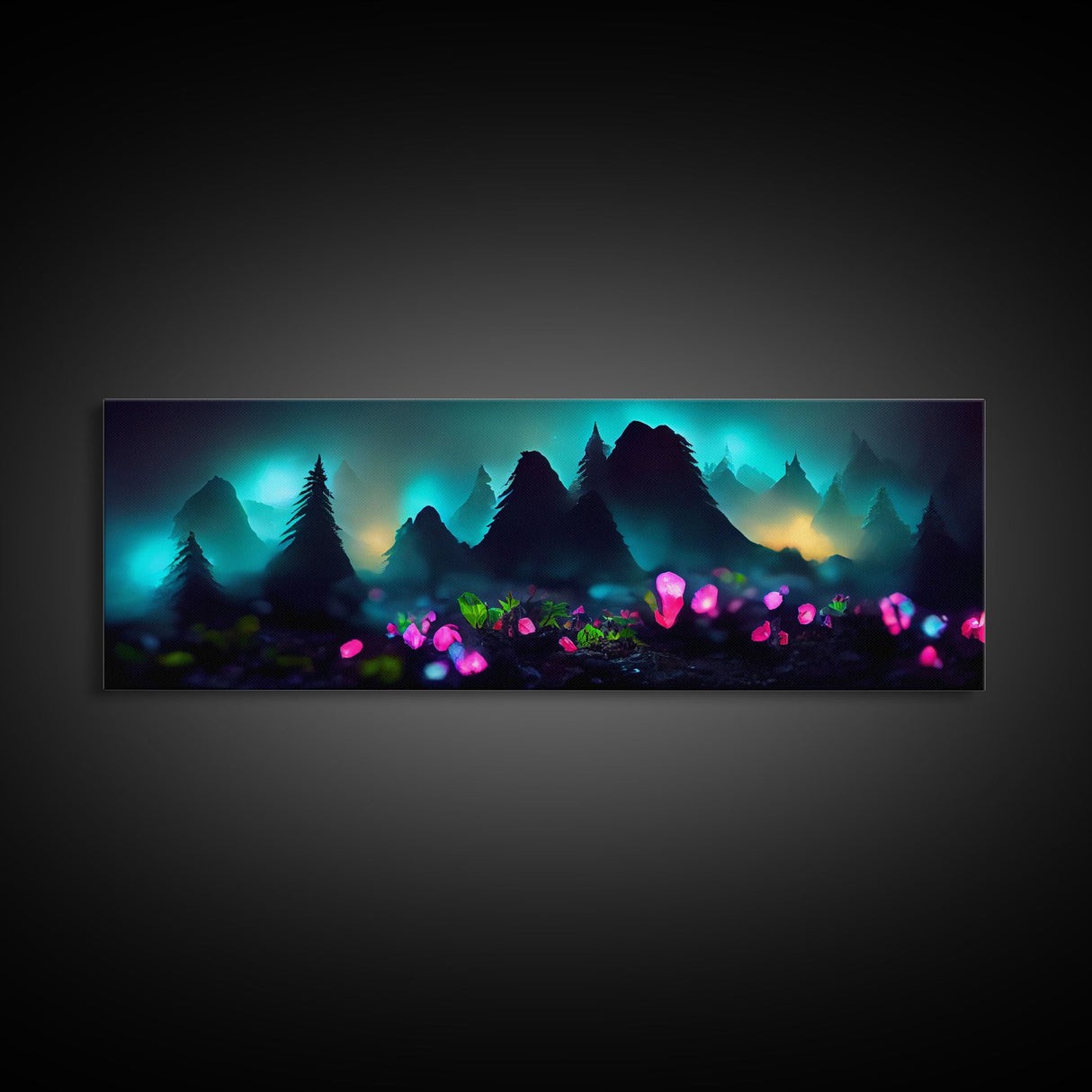 Luminescent trail in the forest, fantasy art, RPG concept art, canvas print, tiny worlds, glowing mushrooms out of focus, miniature worlds