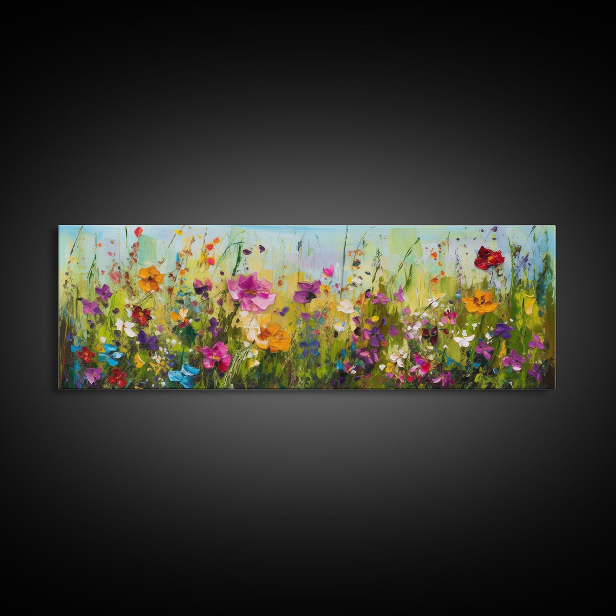 Framed Canvas Print of Original painting, Large wall art, Boho wall décor, Flower painting, Home decor, Modern art, Bedroom decor, Panoramic