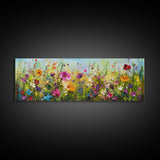 Framed Canvas Print of Original painting, Large wall art, Boho wall décor, Flower painting, Home decor, Modern art, Bedroom decor, Panoramic