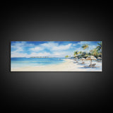The Joy Of The Beach, Framed Canvas Print, Handmade Wall Art, Extra Large Minimalist Swimming Decor, Abstract Oil Painting, Panoramic Art