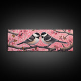 The Kissing Orioles, Cute Bird Art, Framed Canvas Print, Valentine's Day, Gift For Her