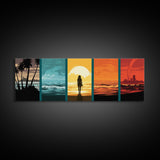 Warhol Inspired Pop Art Print, 6 Phases Of The Ocean Wave, Sunset To Sunrise, Beach Decor, Panoramic Pop Art Painting Framed Canvas Print