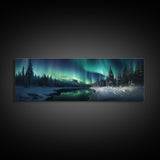 Northern lights canvas wall art Forest print Aurora Borealis Night Sky canvas Nature wall art Northern lights Landscape Framed Wall Art