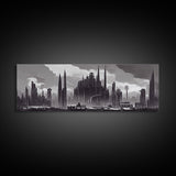 Dystopian Art Deco Style Architecture, Extra Large Wall Art, Framed Panoramic Canvas Print, Framed Wall Decor
