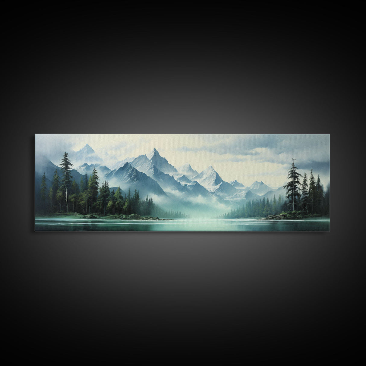 Mountain Lake Wall Art, Oil Landscape Painting On Canvas - Large Gallery Wrapped Canvas Wall Art Prints With/Without Floating Frames