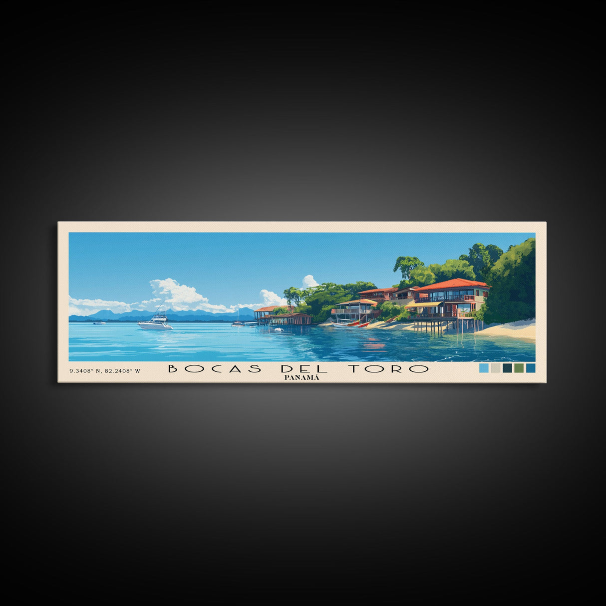 Bocas del Toro , Panamá Panoramic Beach Print, Vacation Gift, Panamá Wall Art, Beach Painting, Beach Decor, Beach Painting