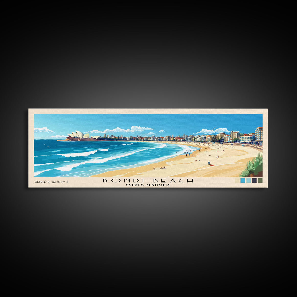 Bondi Beach, Sydney, Australia Panoramic Print, Vacation Gift, Sydney, Australia Wall Art, Beach Painting, Beach Decor, Beach Or Lakehouse Art