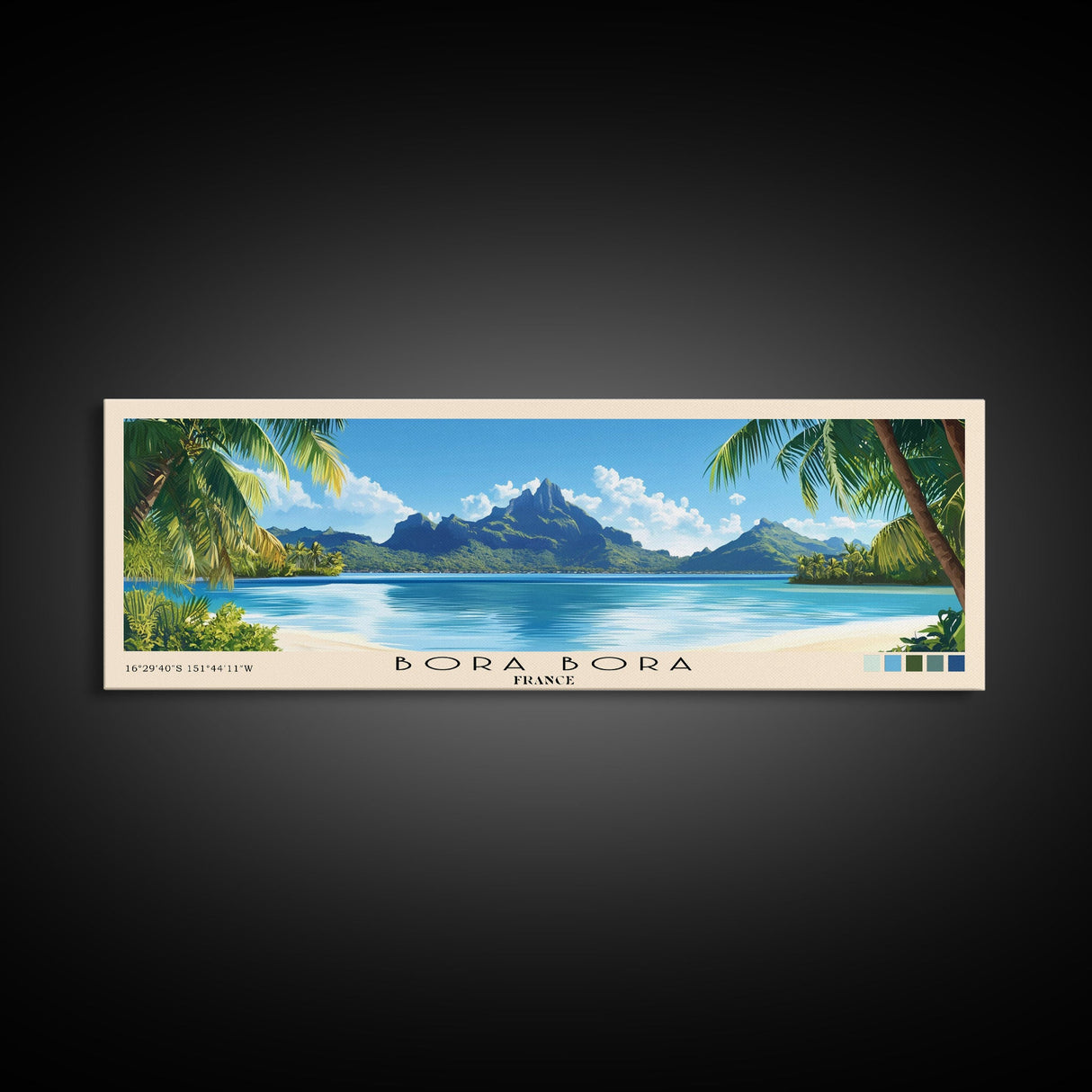 Bora Bora, France Panoramic Beach Print, Vacation Gift, France Wall Art, Beach Painting, Beach Decor, Beach Painting
