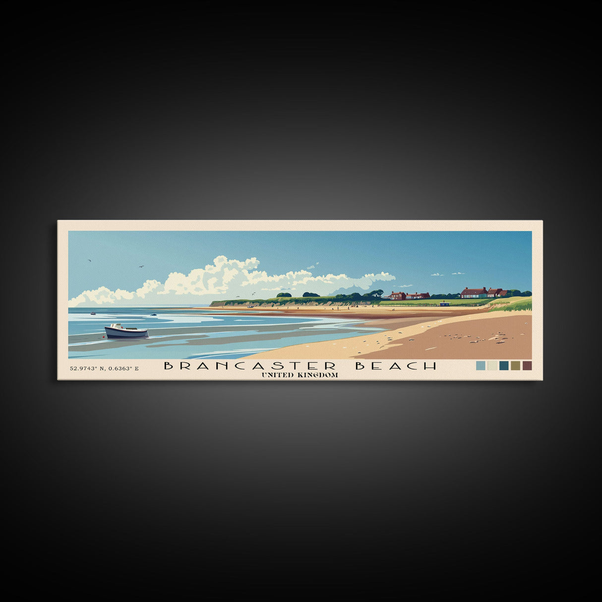 Brancaster Beach, United Kingdom Panoramic Beach Print, Vacation Gift, United Kingdom Wall Art, Framed Canvas Print, Framed Beach Painting