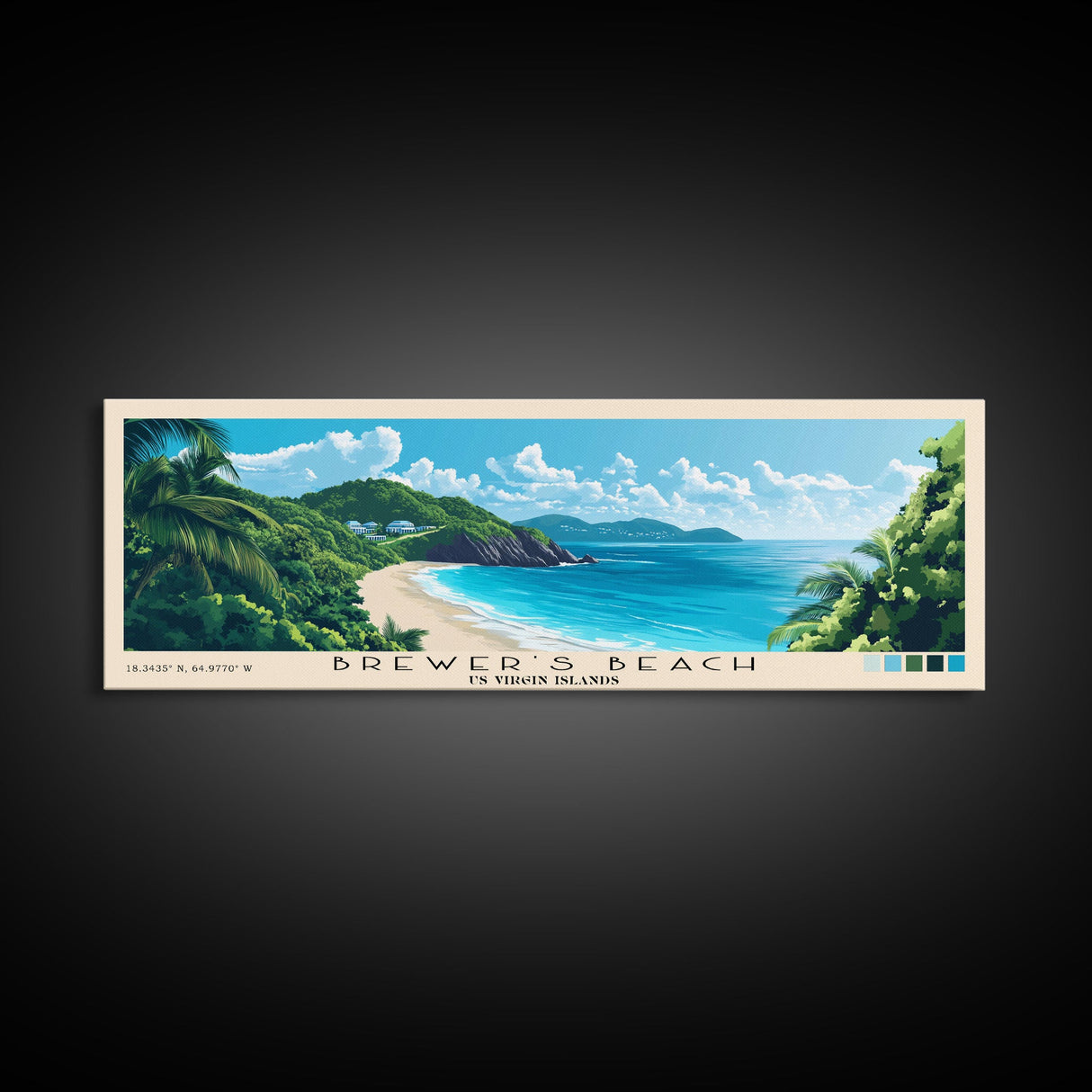 Brewer’s Beach, US Virgin islands Panoramic Print, Vacation Gift, US Virgin islands Wall Art, Beach Painting, Beach Decor, Beach Or Lakehouse Art