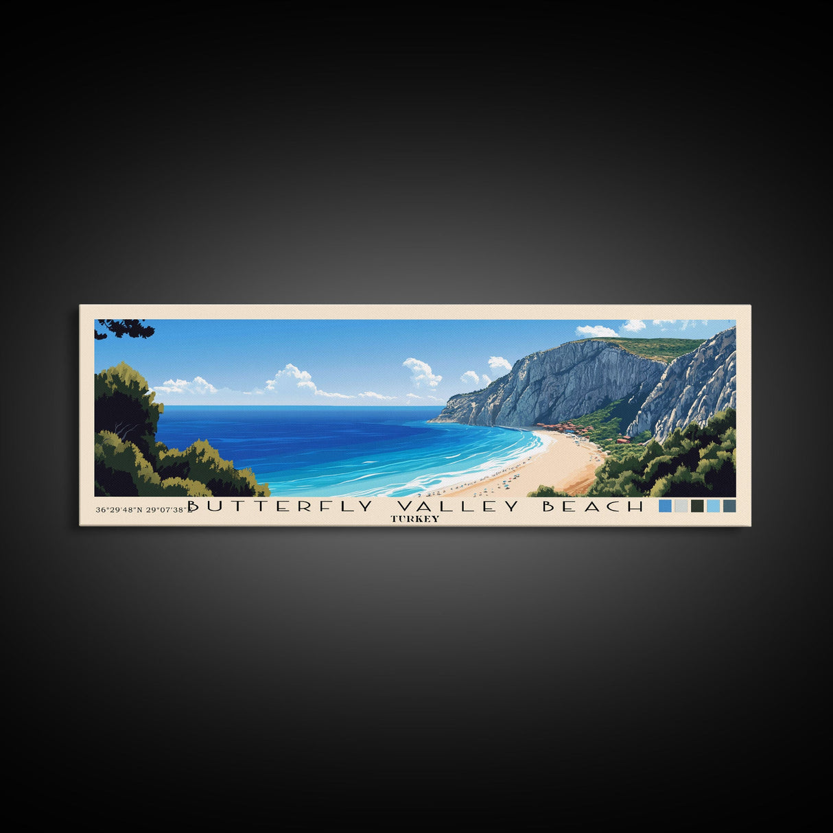 Butterfly Valley Beach, Turkey Panoramic Print, Vacation Gift, Turkey Wall Art, Beach Painting, Beach Decor, Large Wall Art, Wood Frame Art