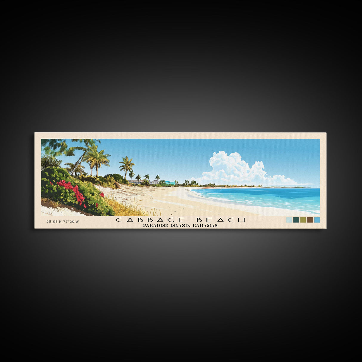 Cabbage Beach, Paradise Island, Bahamas Panoramic Print, Vacation Gift, Paradise Island, Bahamas Wall Art, Beach Painting, Beach Decor, Large Wall Art, Wood Frame Art