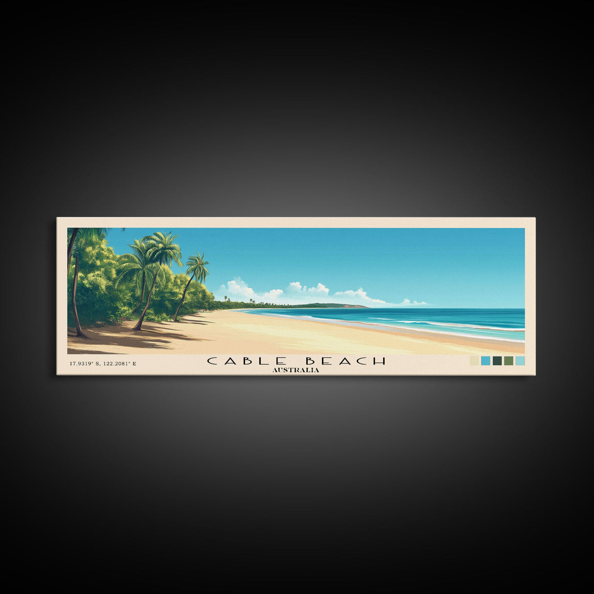 Cable Beach, Australia Panoramic Beach Print, Vacation Gift, Australia Wall Art, Framed Canvas Print, Framed Beach Painting