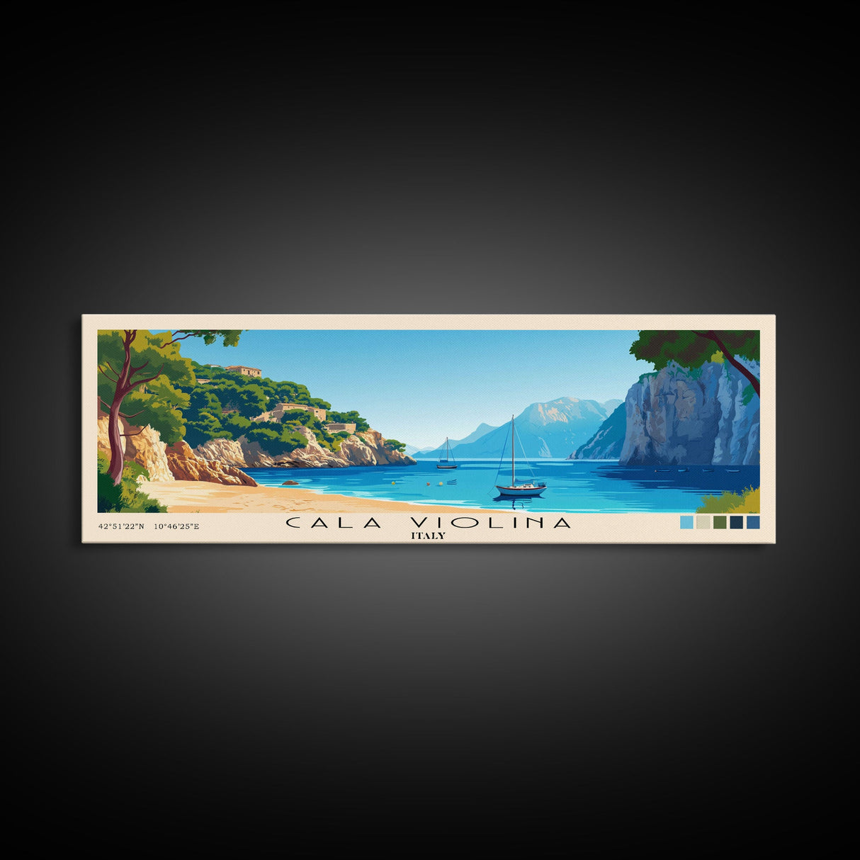 Cala Violina, Italy Panoramic Beach Print, Vacation Gift, Italy Wall Art, Framed Canvas Print, Framed Beach Painting