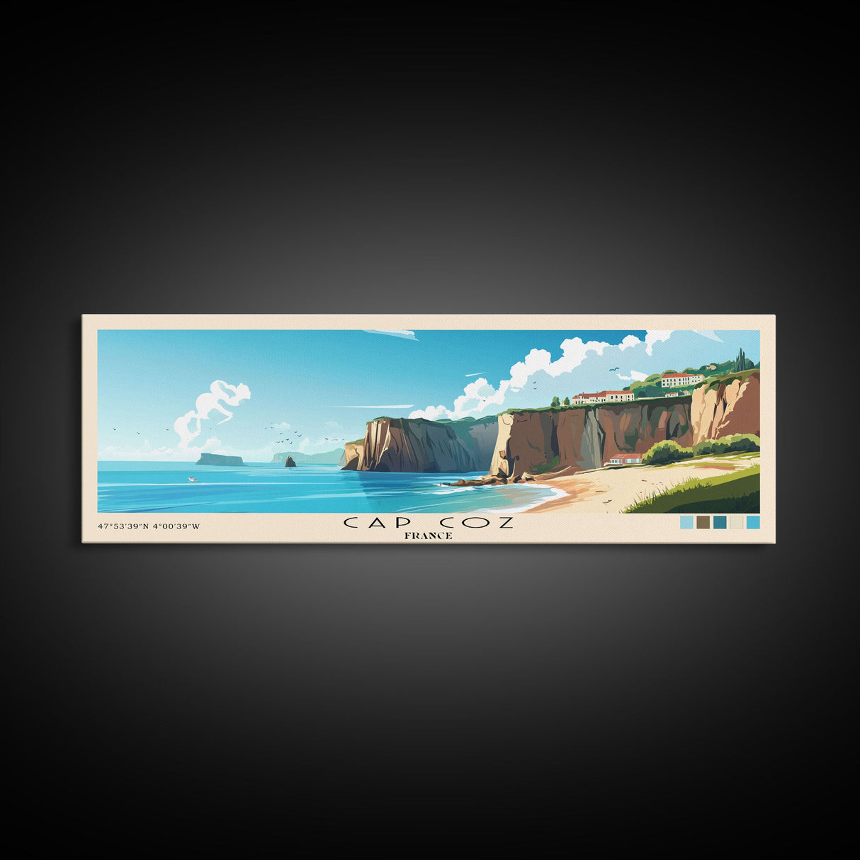 Cap Coz, France Panoramic Print, Vacation Gift, France Wall Art, Beach Painting, Beach Decor, Large Wall Art, Wood Frame Art