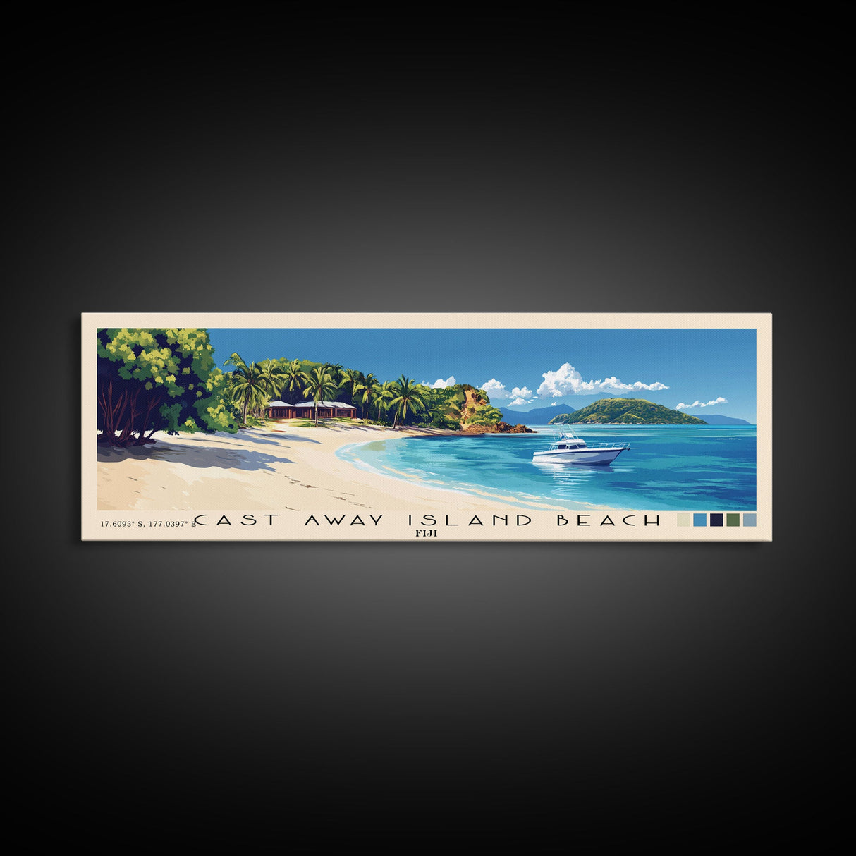 Cast Away Island Beach, Fiji Panoramic Print, Vacation Gift, Fiji Wall Art, Beach Painting, Beach Decor, Beach Or Lakehouse Art