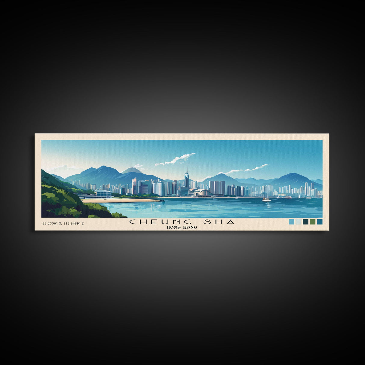Cheung Sha, Hong Kong Panoramic Print, Vacation Gift, Hong Kong Wall Art, Beach Painting, Beach Decor, Large Wall Art, Wood Frame Art