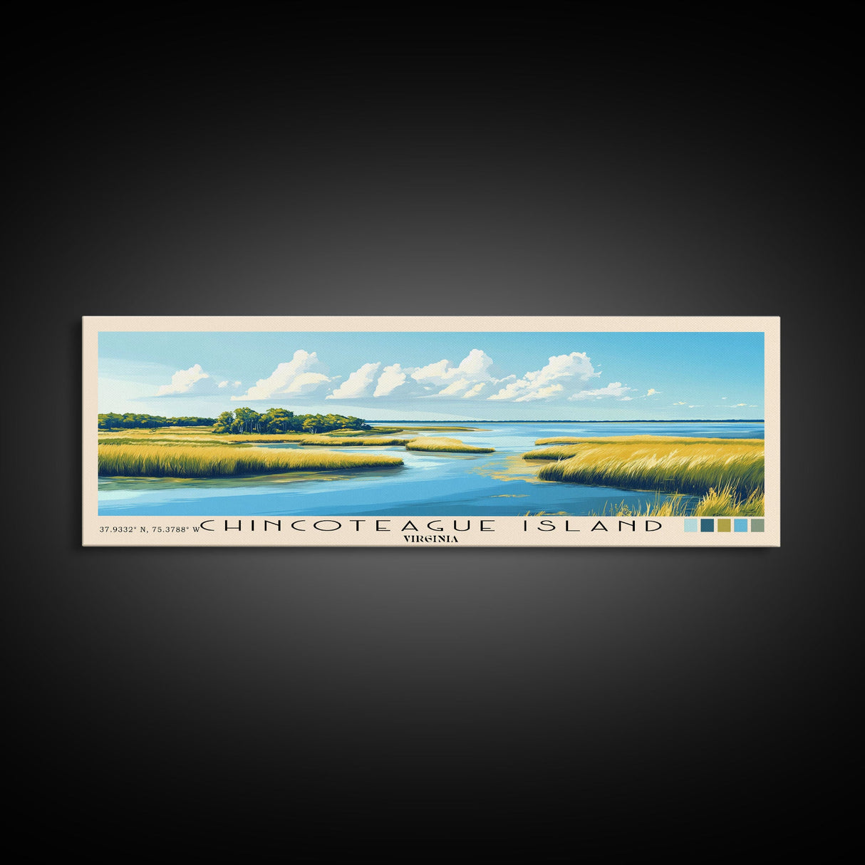 Chincoteague Island, Virginia Panoramic Beach Print, Vacation Gift, Virginia Wall Art, Framed Canvas Print, Framed Beach Painting