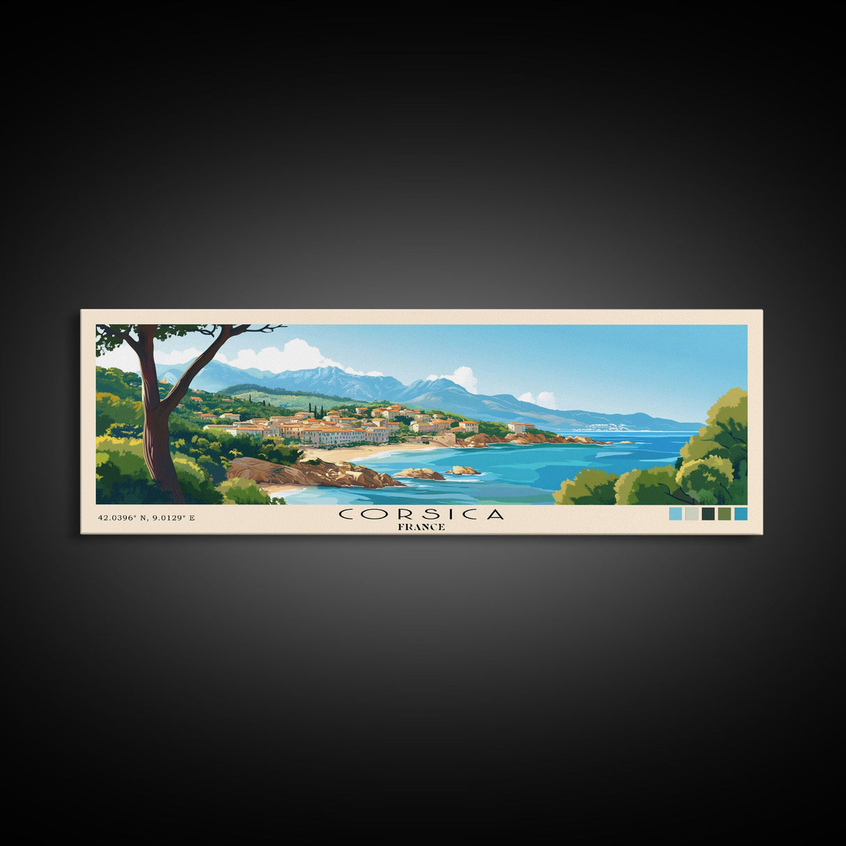Corsica, France Panoramic Print, Vacation Gift, France Wall Art, Beach Painting, Beach Decor, Beach Or Lakehouse Art