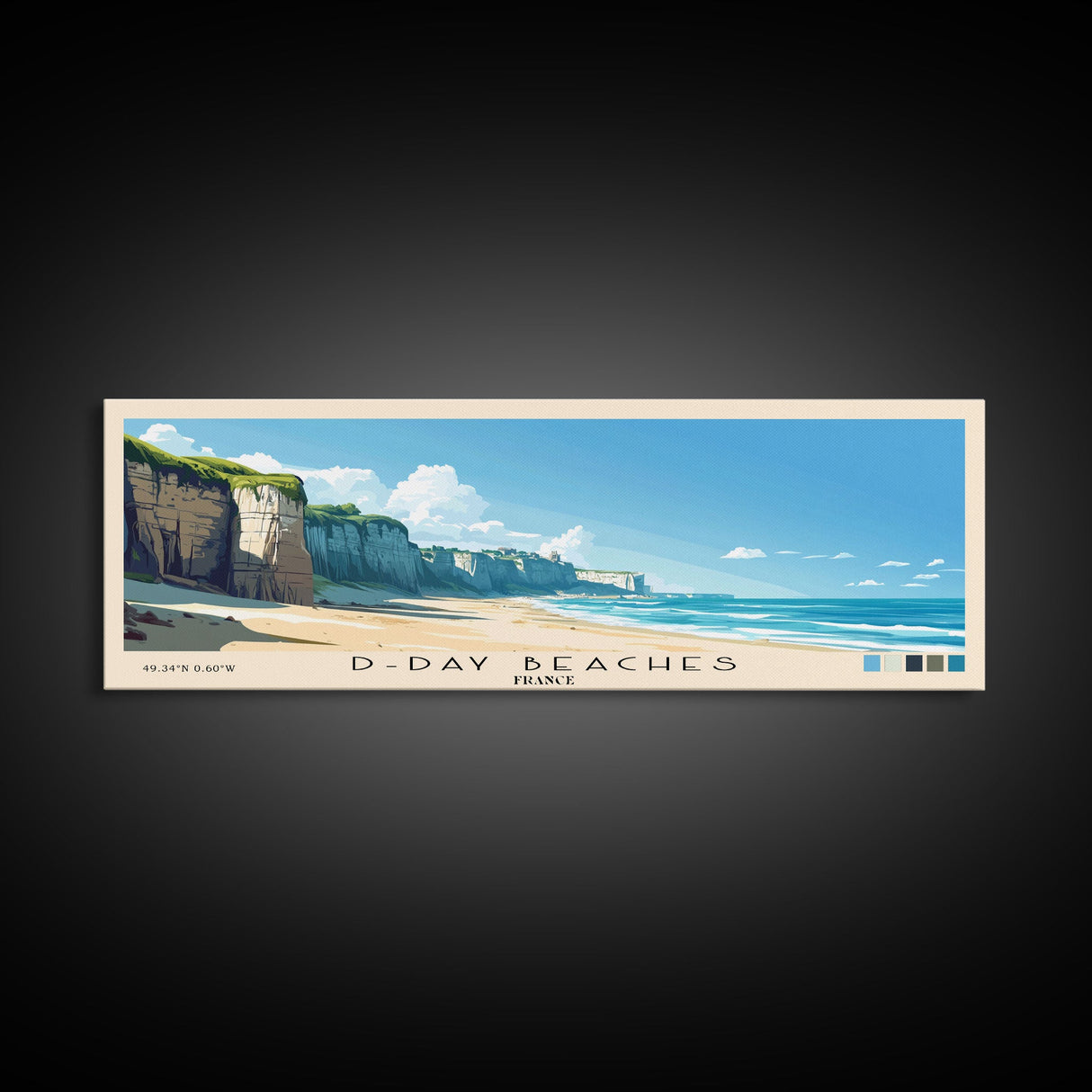 D-Day beaches, France Panoramic Beach Print, Vacation Gift, France Wall Art, Framed Canvas Print, Framed Beach Painting