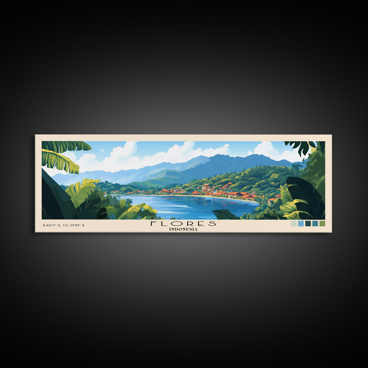 Flores, Indonesia Panoramic Beach Print, Vacation Gift, Indonesia Wall Art, Beach Painting, Beach Decor, Beach Painting