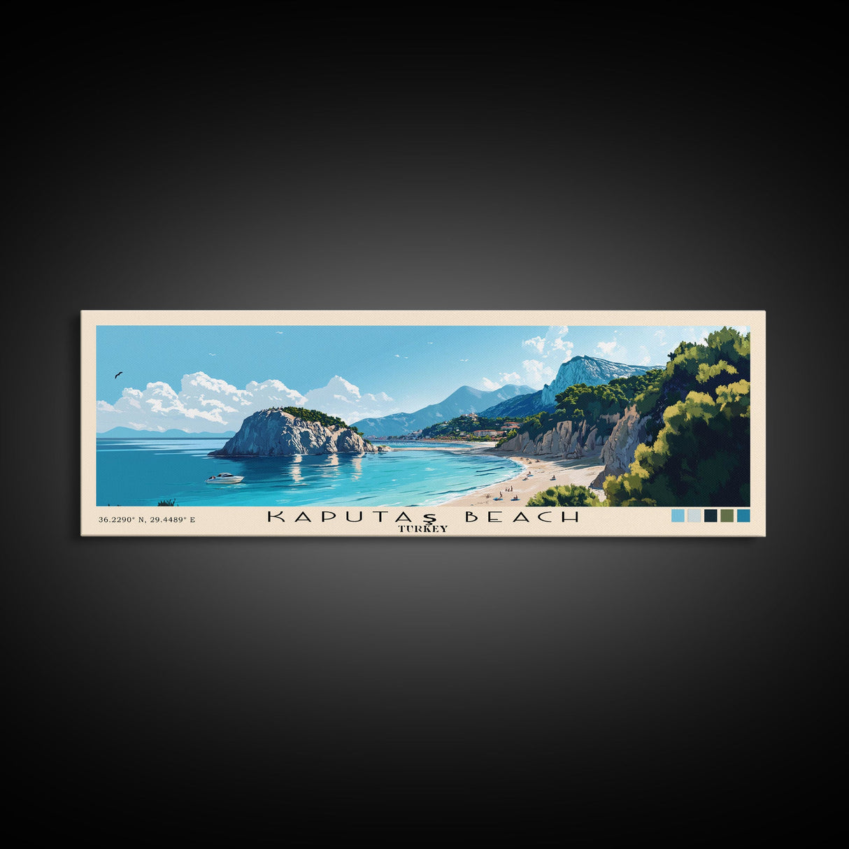 Kaputaş Beach, Turkey Panoramic Print, Vacation Gift, Turkey Wall Art, Beach Painting, Beach Decor, Beach Or Lakehouse Art