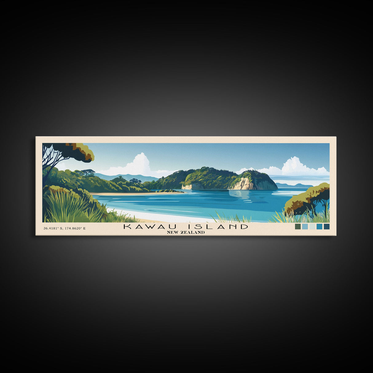 Kawau Island, New Zealand Panoramic Print, Vacation Gift, New Zealand Wall Art, Beach Painting, Beach Decor, Beach Or Lakehouse Art