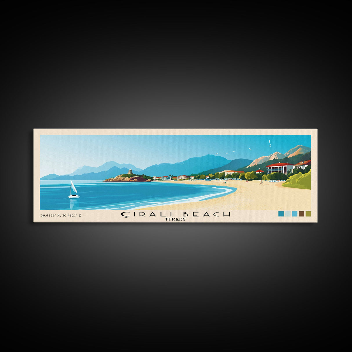 Çıralı Beach, Turkey Panoramic Print, Vacation Gift, Turkey Wall Art, Beach Painting, Beach Decor, Beach Or Lakehouse Art