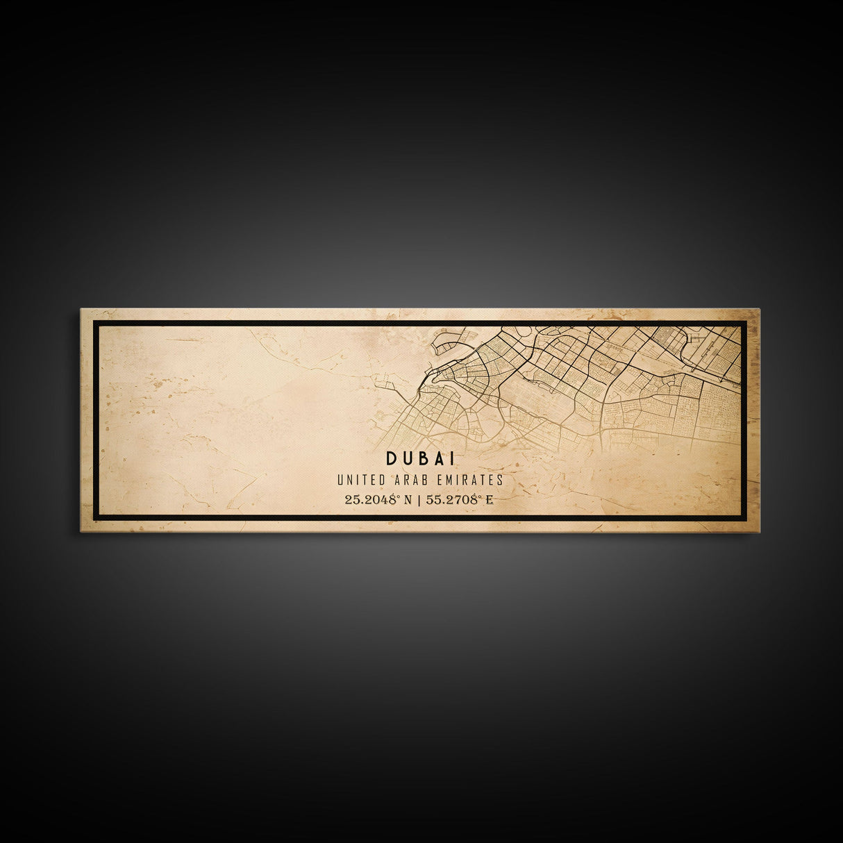 Dubai UAE Panoramic map print poster or framed canvas, Dubai map print poster canvas, Dubai city map print poster canvas, Vintage Travel Art