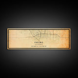 Panoramic Distressed Fresno California Map, Framed Canvas Print Or Poster, California Map Print, City Wall Art Map Print, Rustic Map Art