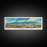 Colorado Springs Colorado Panoramic Watercolor Painting Framed Canvas Print, Travel Poster Art, Mountain Cityscape, Living Room Decor, Wall Art, Office Decoration, Colorado Gift