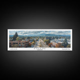 Eugene Oregon Panoramic Watercolor Painting, Scenic Framed Canvas Print, Urban Wall Art for Office, Travel Poster, Home Decor, City Gift Idea