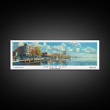 Green Bay Wisconsin Panoramic Watercolor Painting, Urban Framed Canvas Print, Cityscape Wall Art for Office, Travel Decor, Home Gift Idea