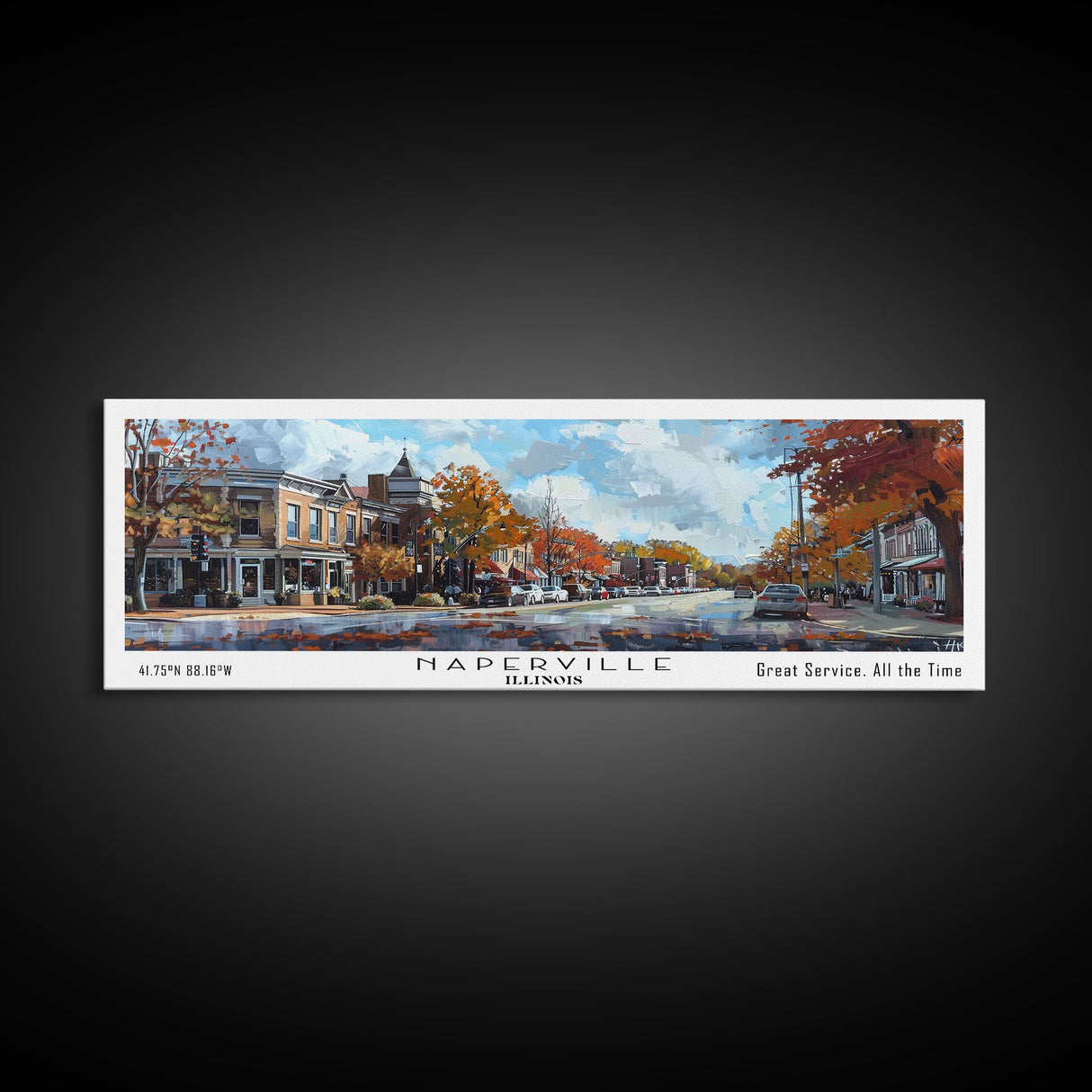 Naperville Illinois Panoramic Framed Canvas Print, Watercolor Cityscape, Office Wall Art, Travel Poster, Living Room Decor, City Art