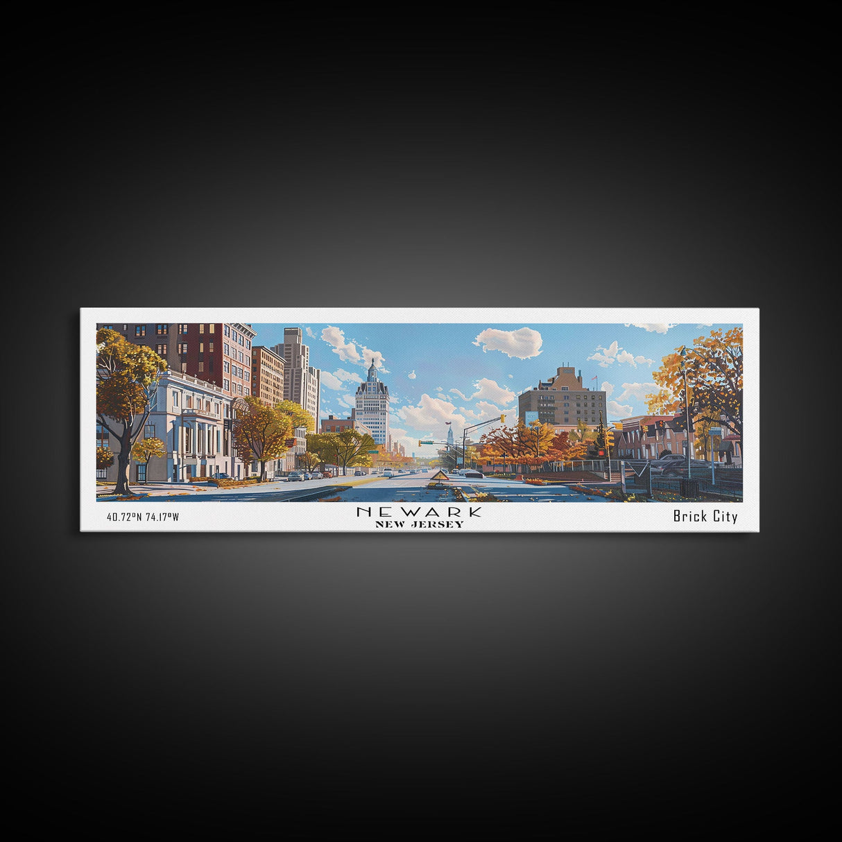 Newark New Jersey Panoramic Framed Canvas Print, Watercolor City Art, Office Wall Decor, Travel Poster, Living Room Decor, City Art