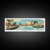 St. Petersburg Florida Panoramic Wall Art, Mid Century Modern Framed Canvas Print, Retro Pop Art Travel Poster, Living Room and Office Wall Art
