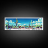 Scottsdale Arizona Panoramic Painting, Mid Century Modern Framed Canvas Print, Retro Pop Art Travel Poster, Wall Hanging for Home Decor