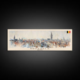 Brussels Belgium Panoramic Travel Poster, Framed Canvas Print or Metal Wall Art, Travel Art, Home Decor, Panoramic Painting, Midcentury Art