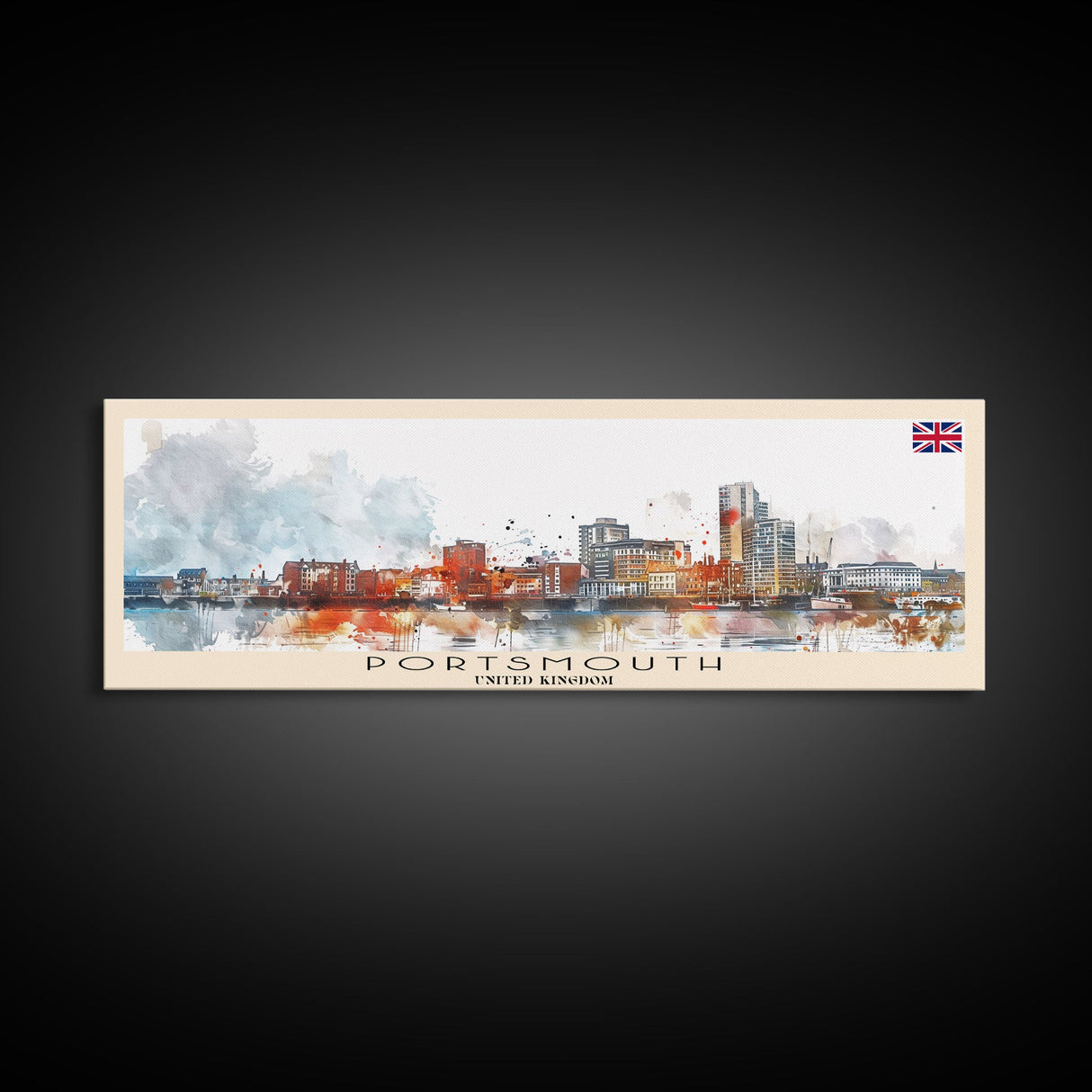 Portsmouth United Kingdom Wall Art, Panoramic Travel Poster, Panoramic Framed Canvas Print, City Wall Art, Wall Hanging Home Decor, Travel Art