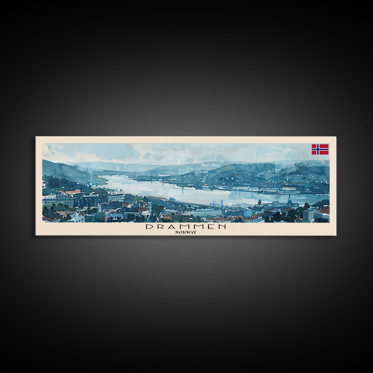 Drammen Norway Travel Print Wall Art, Panoramic City Art, Travel Art, Wall Decor, Vacation Gift, Framed Canvas Print Or Metal Art