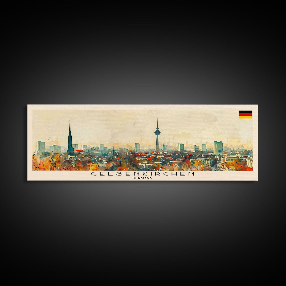 Gelsenkirchen Germany Panoramic Travel Poster, Framed Canvas Print or Metal Wall Art, Travel Art, Home Decor, Panoramic Painting, Midcentury Art
