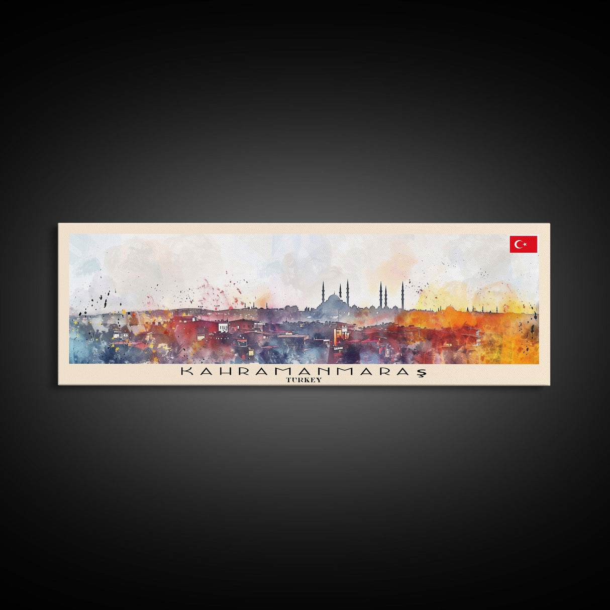 Kahramanmaras Turkey Panoramic Travel Poster, Framed Canvas Print or Metal Wall Art, Travel Art, Home Decor, Panoramic Painting, Midcentury Art