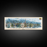 Klagenfurt Austria Panoramic Travel Poster, Framed Canvas Print or Metal Wall Art, Travel Art, Home Decor, Panoramic Painting, Midcentury Art