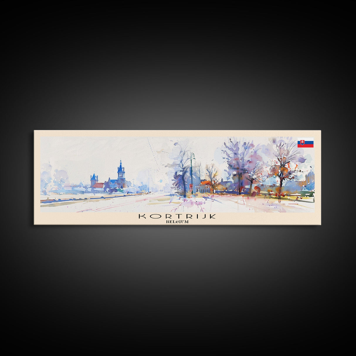 Kortrijk Belgium Travel Print Wall Art, Panoramic City Art, Travel Art, Wall Decor, Vacation Gift, Framed Canvas Print Or Metal Art