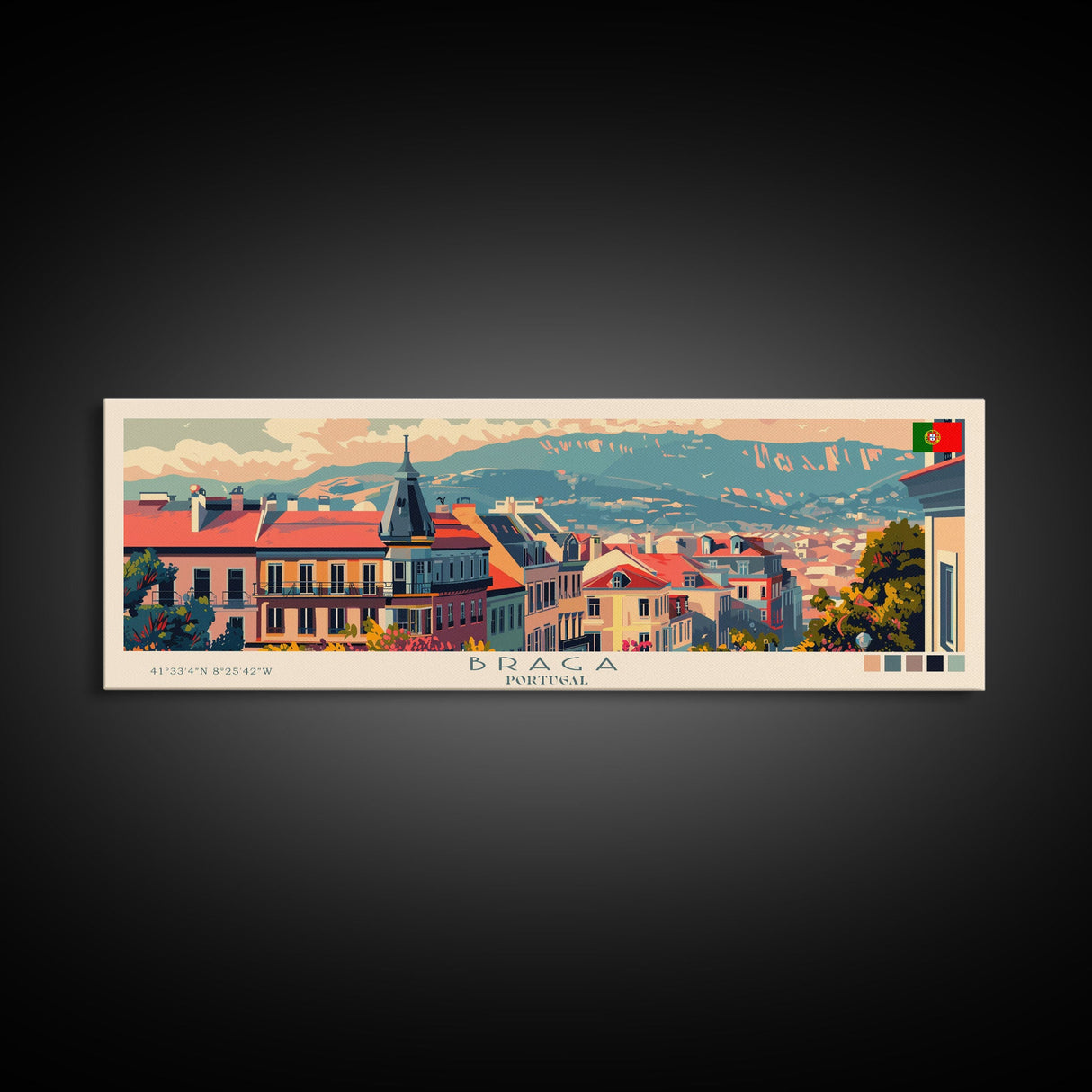 Braga Portugal Travel Art, City Art, Framed Canvas Print or Metal Wall Art, Europe Travel Poster, Panoramic Wall Art, Extra Wide Wall Art