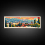 Granada Spain Panoramic Travel Poster, Framed Canvas Print or Metal Wall Art, Travel Art, Home Decor, Panoramic Painting, Midcentury Art